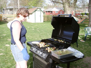 Liz manning the grill